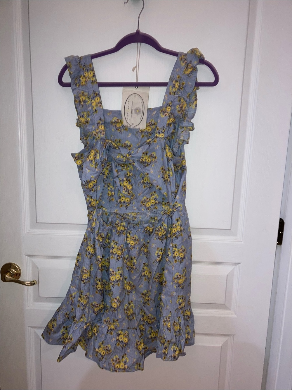 Blue Floral Sundress with Yellow Bloom Print